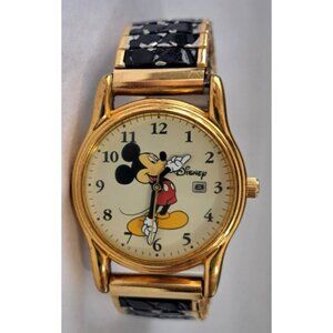 Disney Mickey Mouse Adult Wristwatch Black Stretch Band Needs Battery Untested